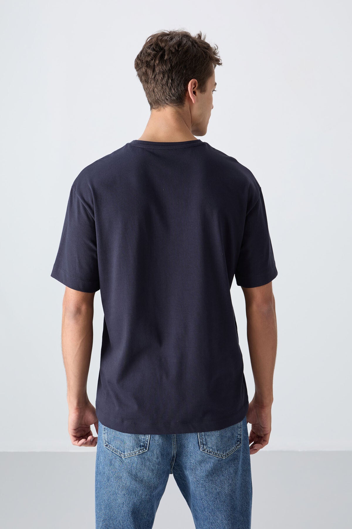 Navy Blue Cotton Thick Soft Textured Oversize Fit Printed Men's T-Shirt - 88328
