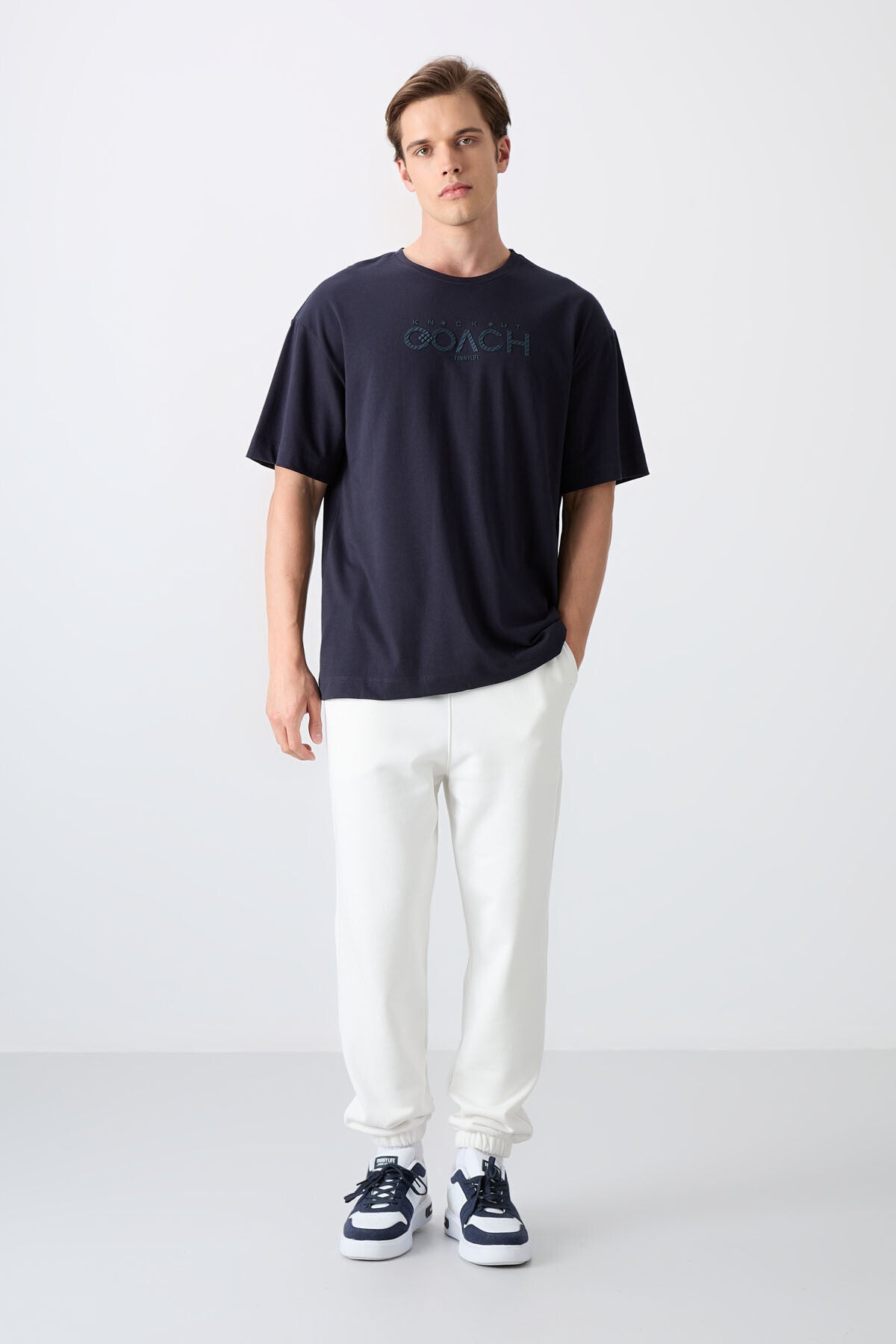 Navy Blue Cotton Thick Soft Textured Oversize Fit Printed Men's T-Shirt - 88329