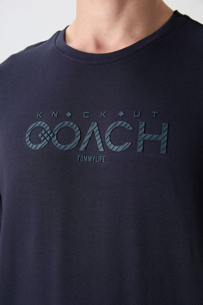 Navy Blue Cotton Thick Soft Textured Oversize Fit Printed Men's T-Shirt - 88329