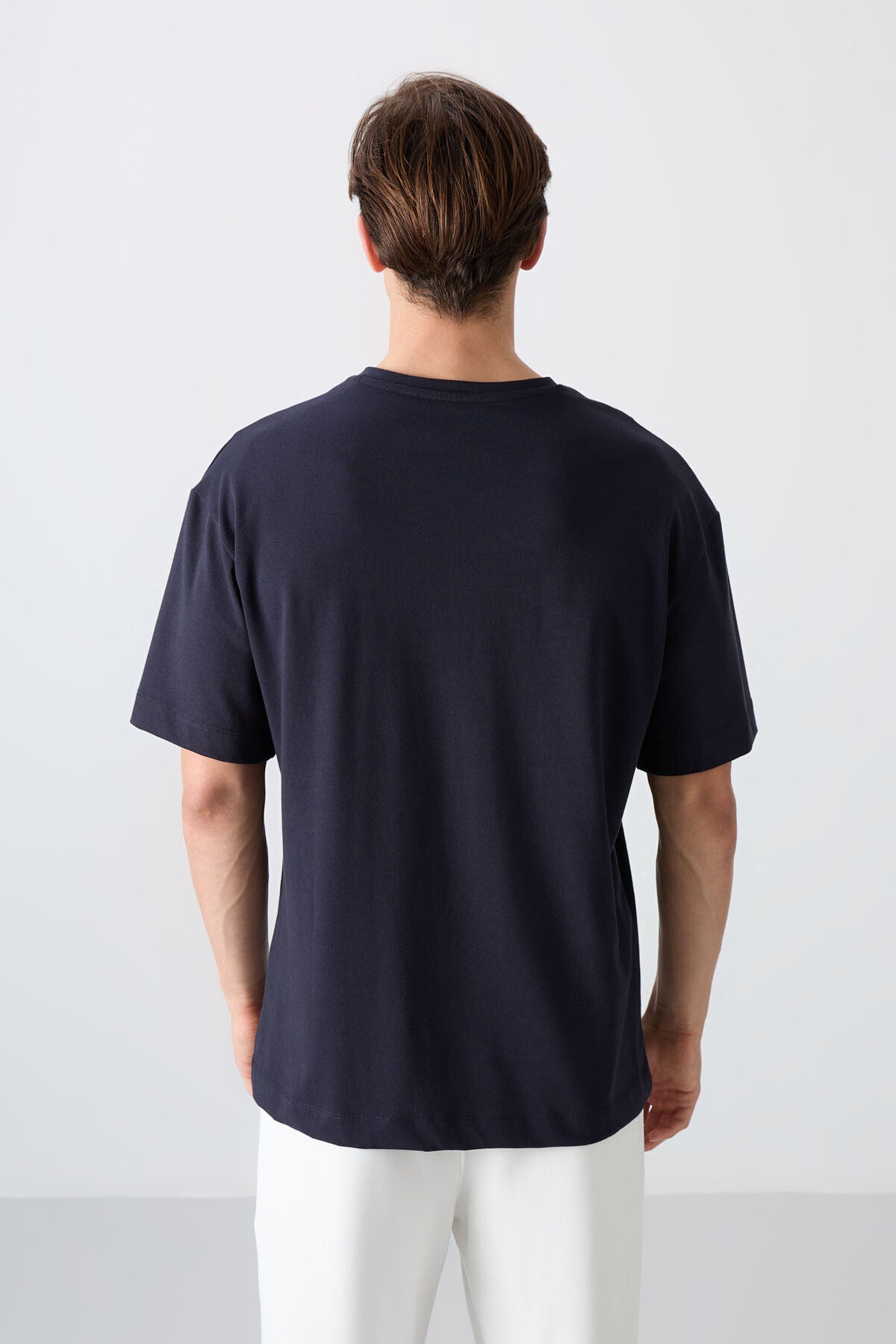 Navy Blue Cotton Thick Soft Textured Oversize Fit Printed Men's T-Shirt - 88329