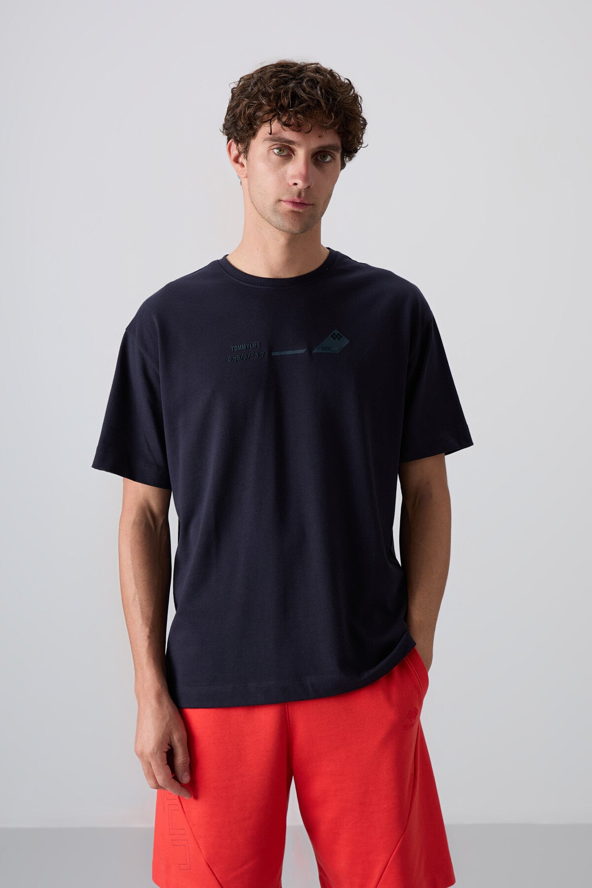 Navy Blue Cotton Thick Soft Textured Oversize Fit Printed Men's T-Shirt - 88330
