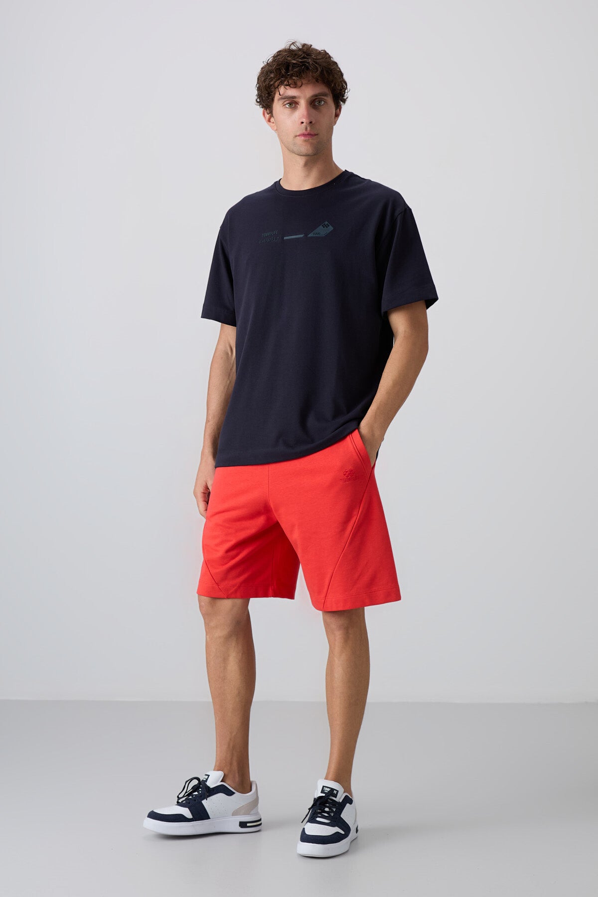 Navy Blue Cotton Thick Soft Textured Oversize Fit Printed Men's T-Shirt - 88330