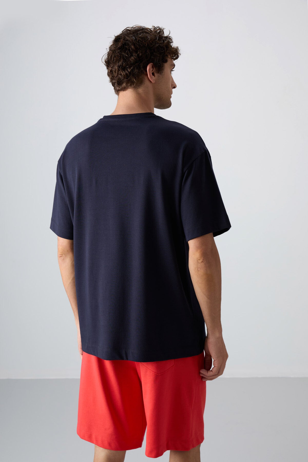 Navy Blue Cotton Thick Soft Textured Oversize Fit Printed Men's T-Shirt - 88334