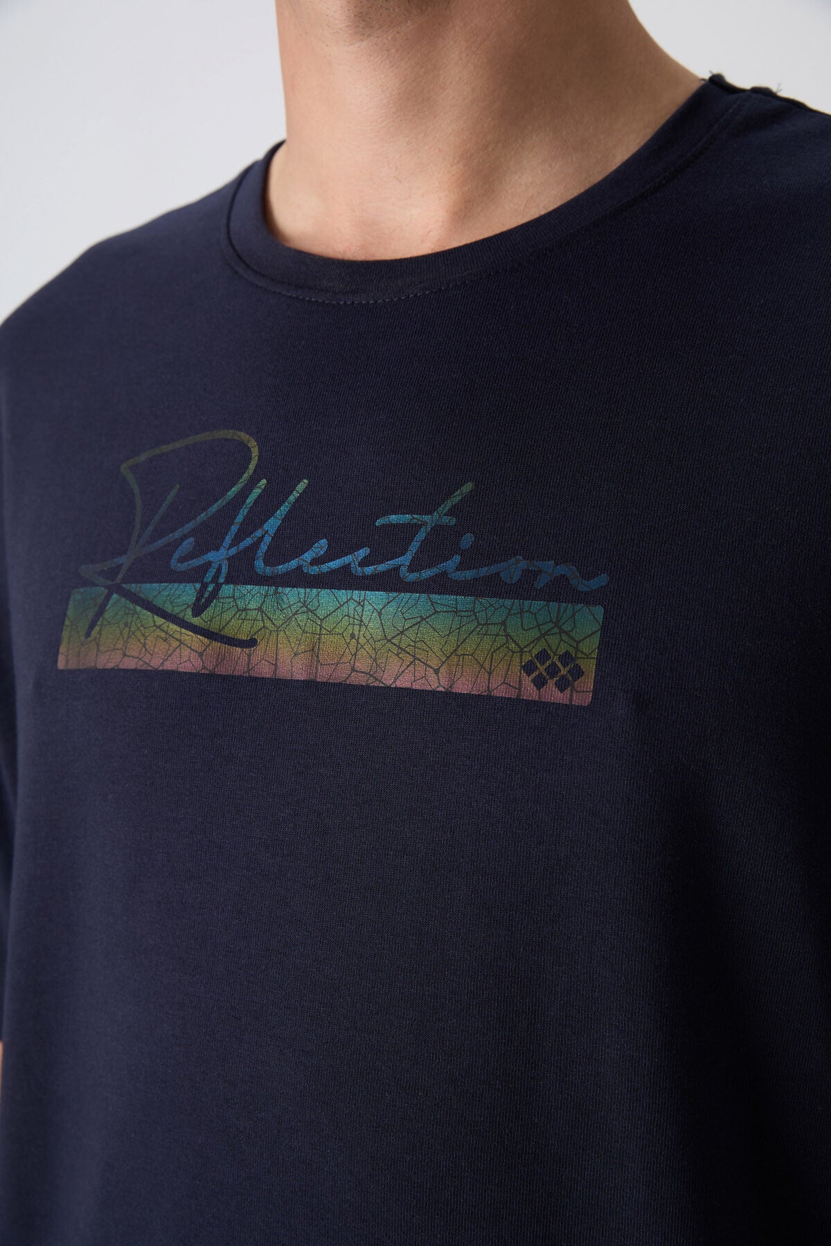 Navy Blue Cotton Thick Soft Textured Oversize Fit Printed Men's T-Shirt - 88334