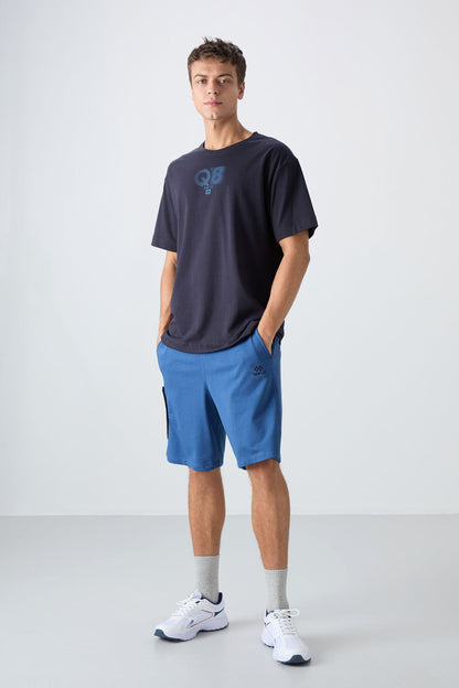 Navy Blue Cotton Thick Soft Textured Oversize Fit Printed Men's T-Shirt - 88333