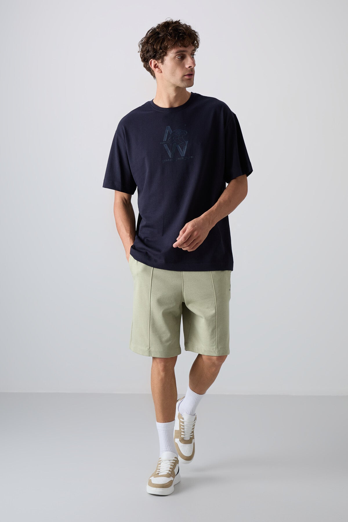 Navy Blue Cotton Thick Soft Textured Oversize Fit Printed Men's T-Shirt - 88332