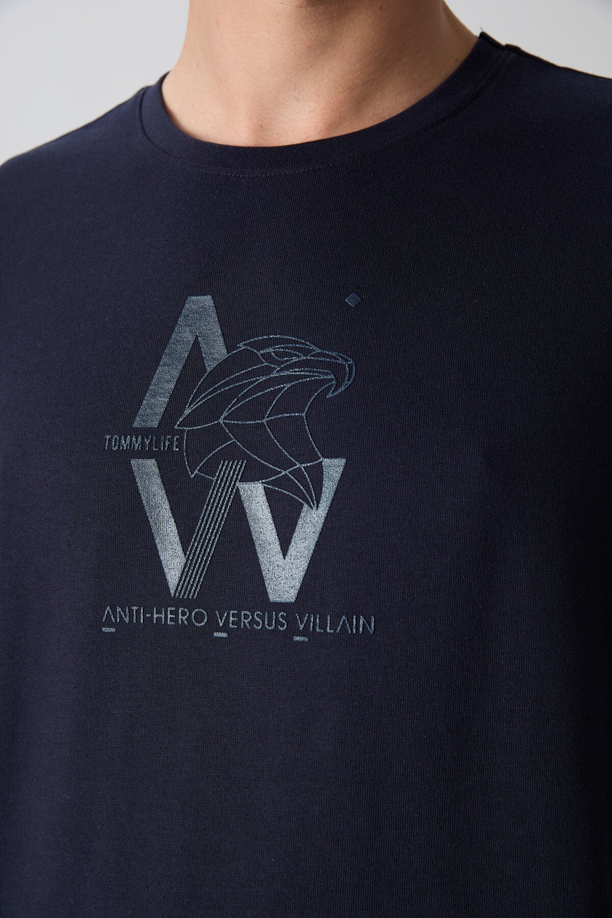 Navy Blue Cotton Thick Soft Textured Oversize Fit Printed Men's T-Shirt - 88332