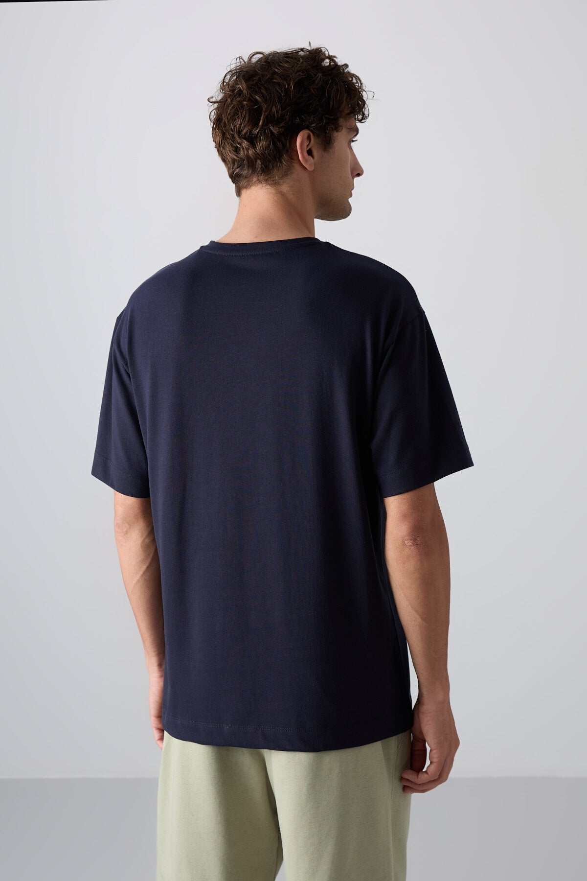 Navy Blue Cotton Thick Soft Textured Oversize Fit Printed Men's T-Shirt - 88332