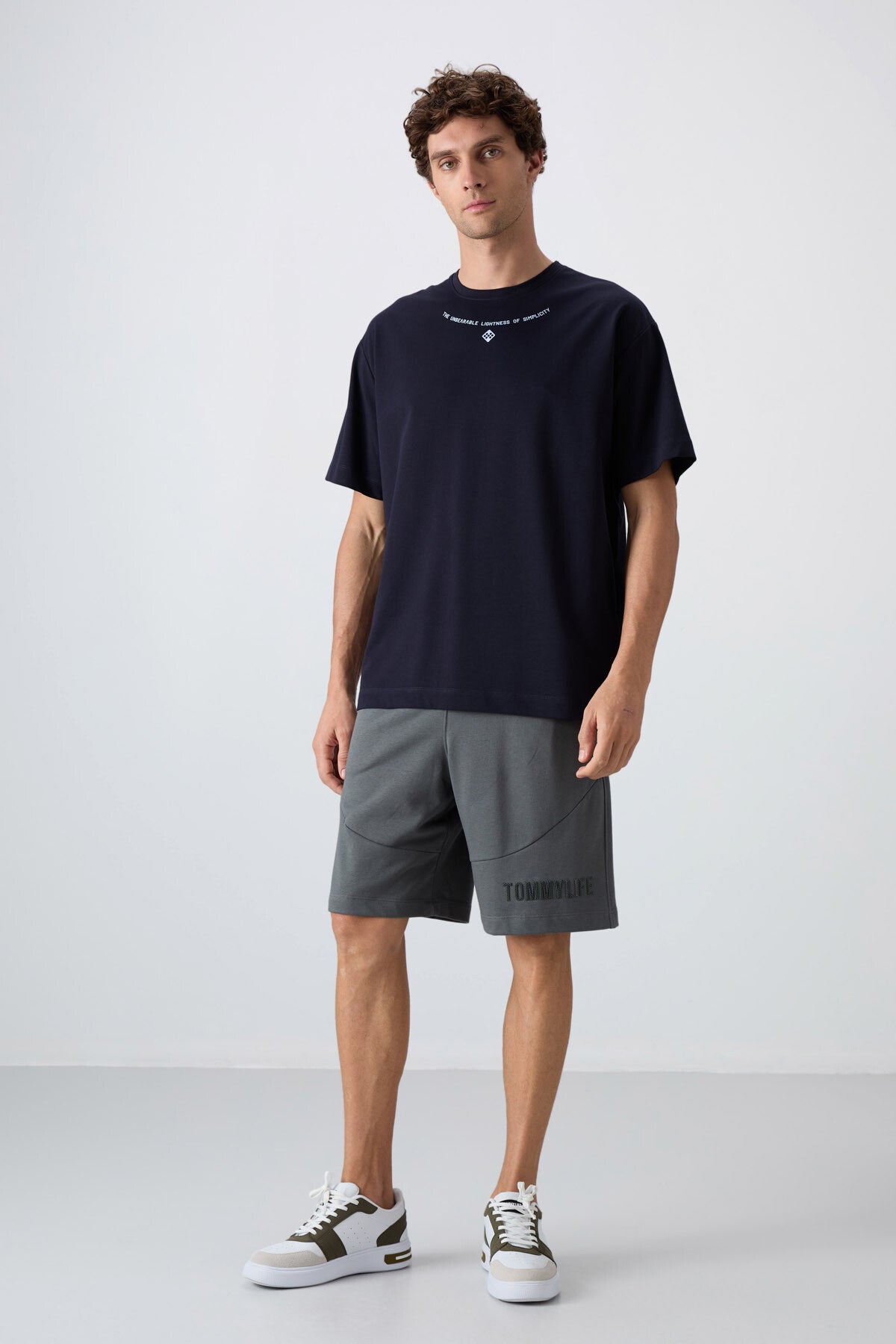 Navy Blue Cotton Thick Soft Textured Oversize Fit Printed Men's T-Shirt - 88343