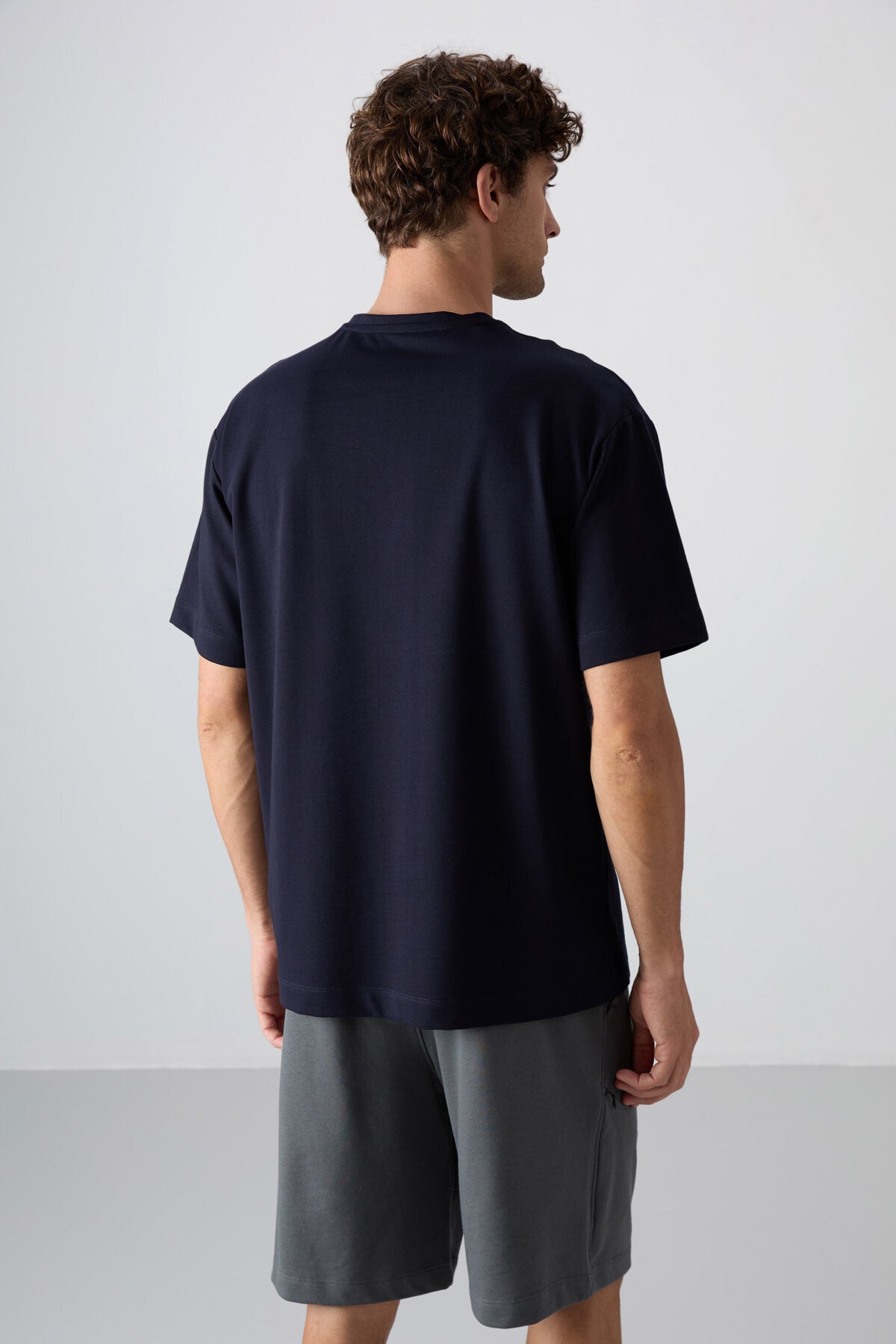 Navy Blue Cotton Thick Soft Textured Oversize Fit Printed Men's T-Shirt - 88343