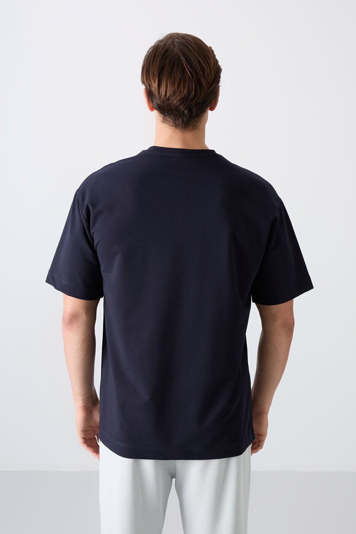 Navy Blue Cotton Thick Soft Textured Oversize Fit Printed Men's T-Shirt - 88344