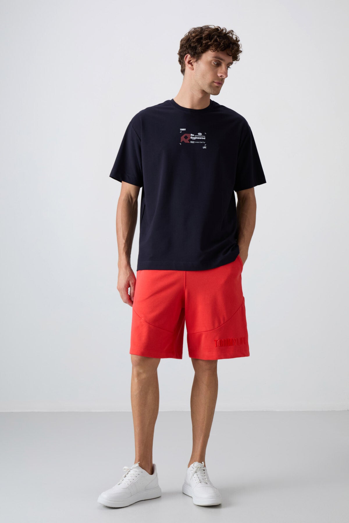 Navy Blue Cotton Thick Soft Textured Oversize Fit Printed Men's T-Shirt - 88350