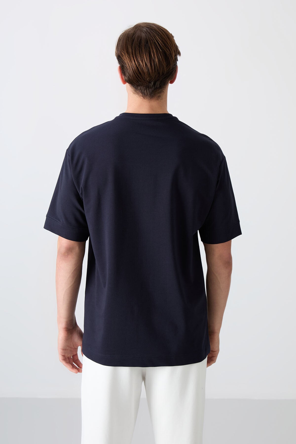 Navy Blue Cotton Thick Soft Textured Oversize Fit Basic Men's T-Shirt - 88349