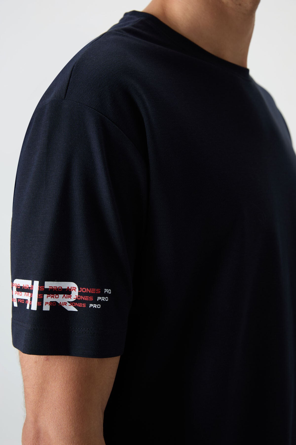 Navy Blue Textured Thick Surface Cotton Oversize Fit Printed Men's T-Shirt - 88369
