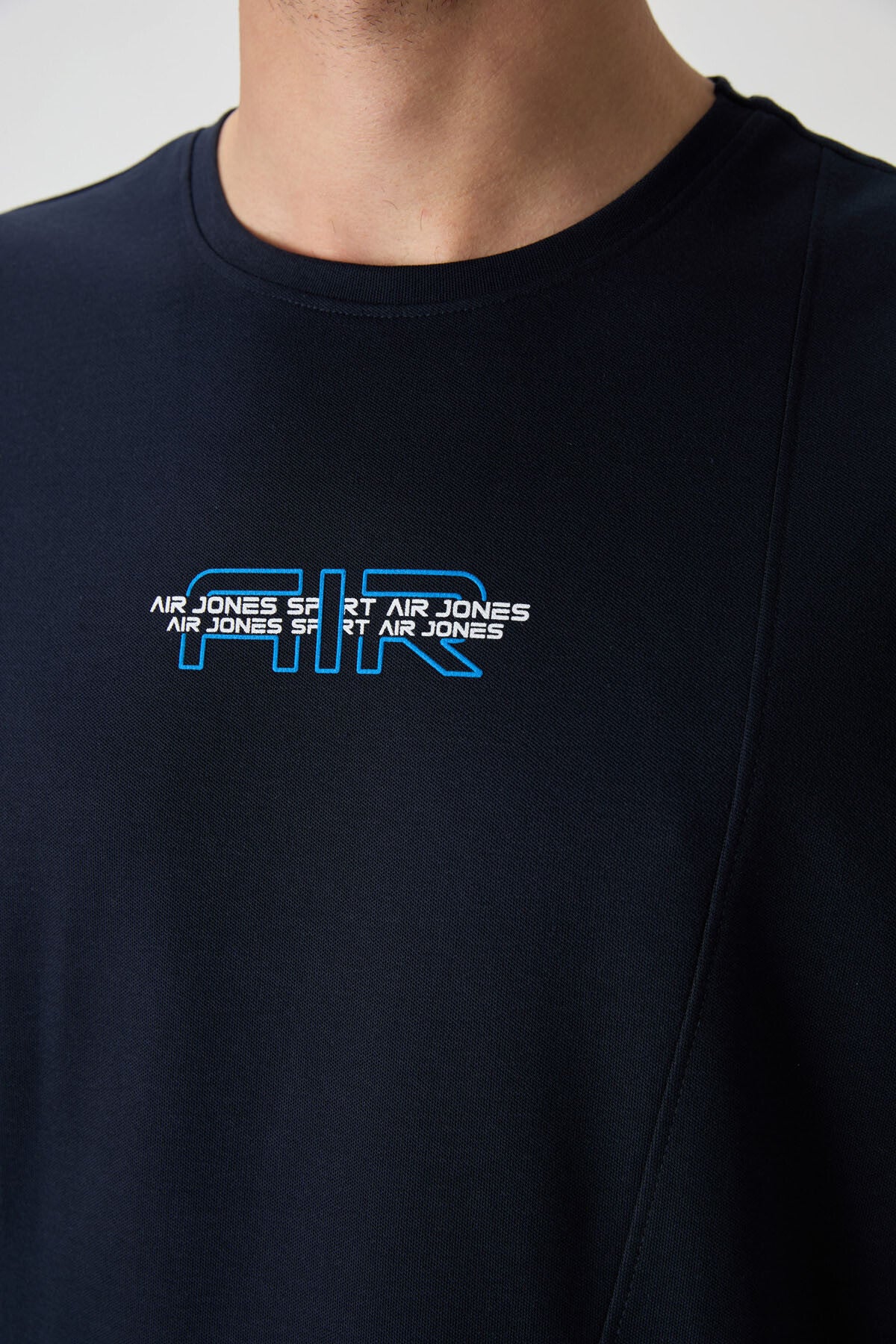 Navy Blue Textured Thick Surface Cotton Oversize Fit Printed Men's T-Shirt - 88372
