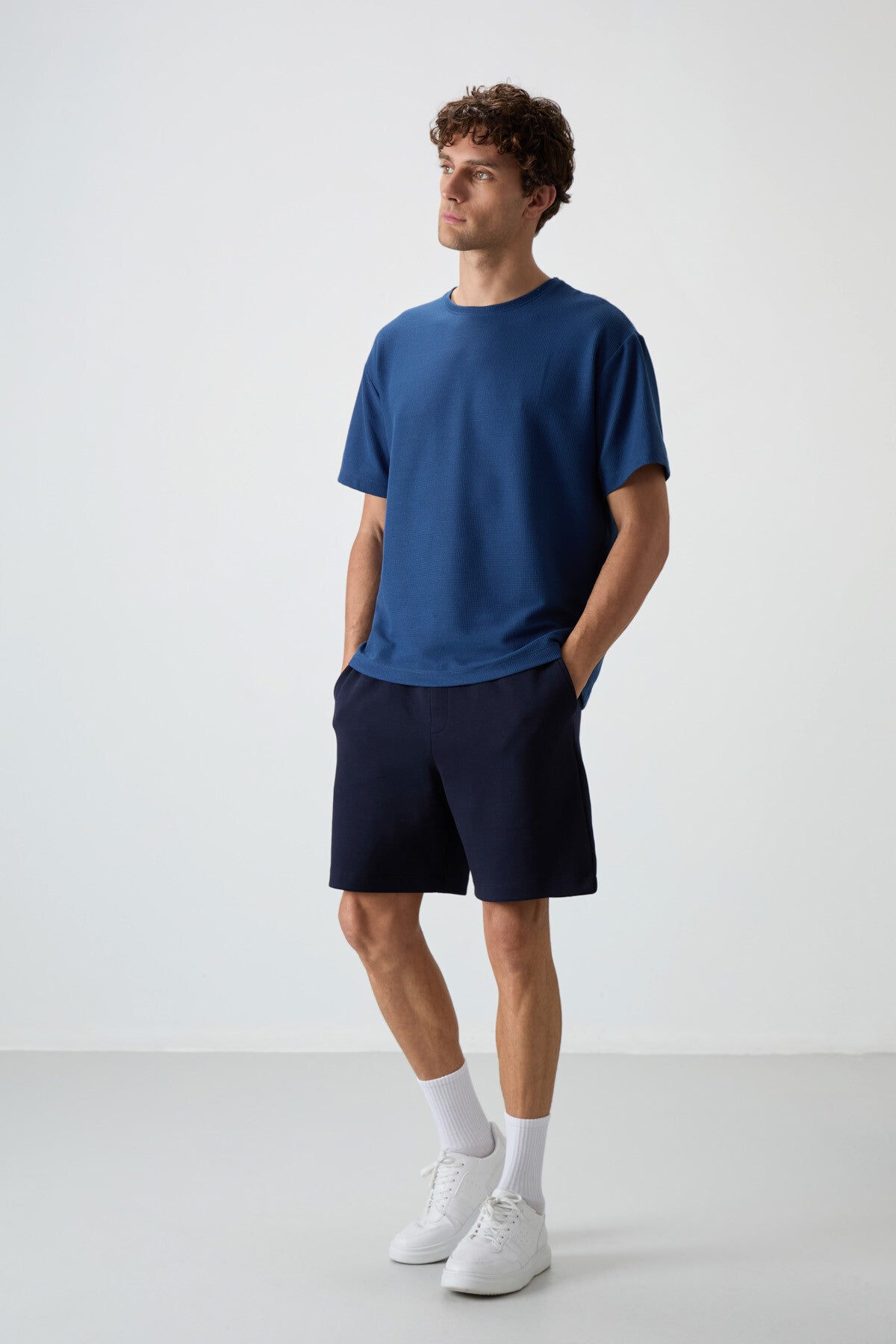 Parlament Waffle Interlock Textured Surface Oversize Fit Basic Men's T-Shirt - 88379