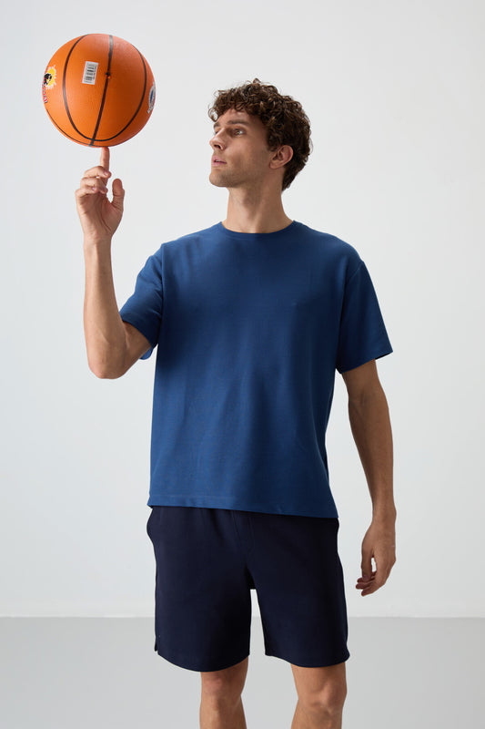Parlament Waffle Interlock Textured Surface Oversize Fit Basic Men's T-Shirt - 88379