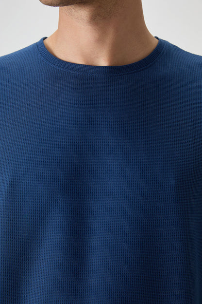 Parlament Waffle Interlock Textured Surface Oversize Fit Basic Men's T-Shirt - 88379