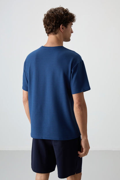 Parlament Waffle Interlock Textured Surface Oversize Fit Basic Men's T-Shirt - 88379