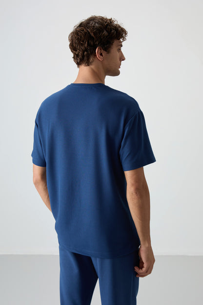 Parliament Waffle Interlock Textured Surface Oversize Fit Basic Men's T-Shirt - 88380