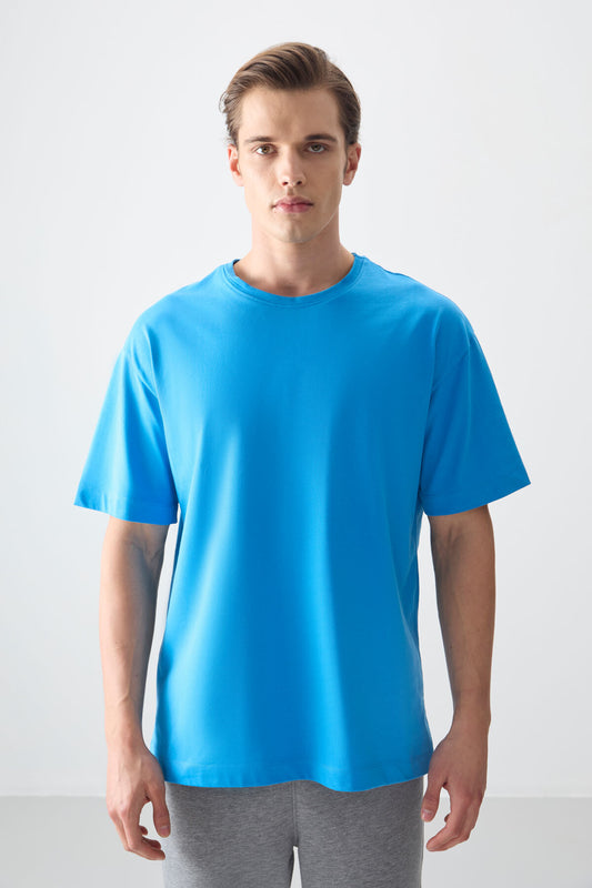 Petrol Blue 100% Cotton Thick Soft Textured Oversize Fit Basic Men's T-Shirt - 88353