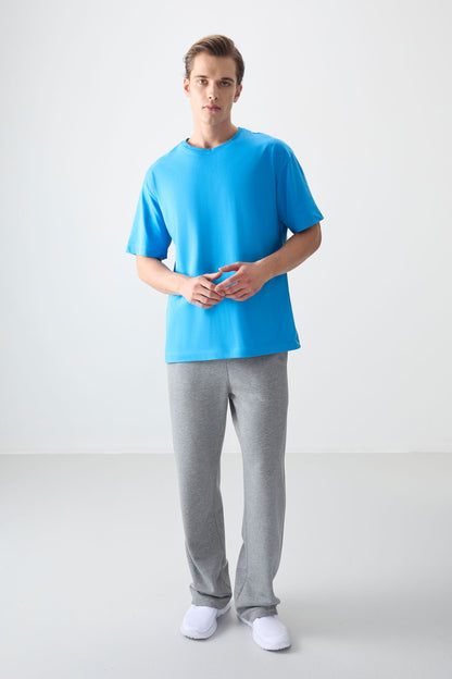 Petrol Blue 100% Cotton Thick Soft Textured Oversize Fit Basic Men's T-Shirt - 88353