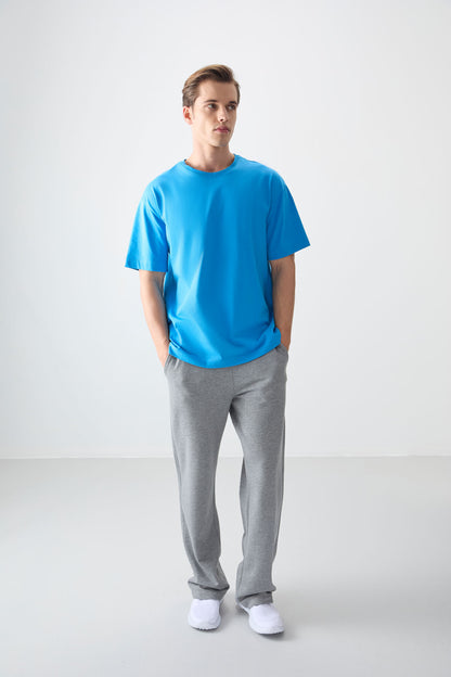 Petrol Blue 100% Cotton Thick Soft Textured Oversize Fit Basic Men's T-Shirt - 88353