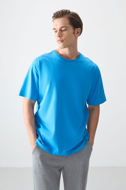 Petrol Blue 100% Cotton Thick Soft Textured Oversize Fit Basic Men's T-Shirt - 88353
