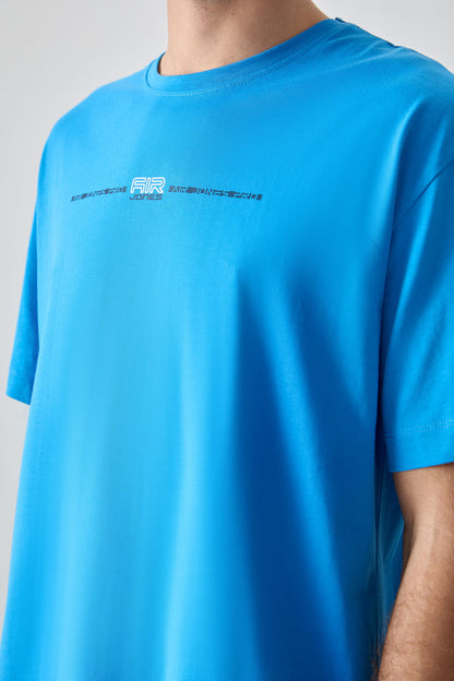 Petrol Blue 100% Cotton Thick Soft Textured Oversize Fit Printed Men's T-Shirt - 88357
