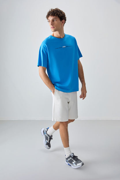 Petrol Blue 100% Cotton Thick Soft Textured Oversize Fit Printed Men's T-Shirt - 88357