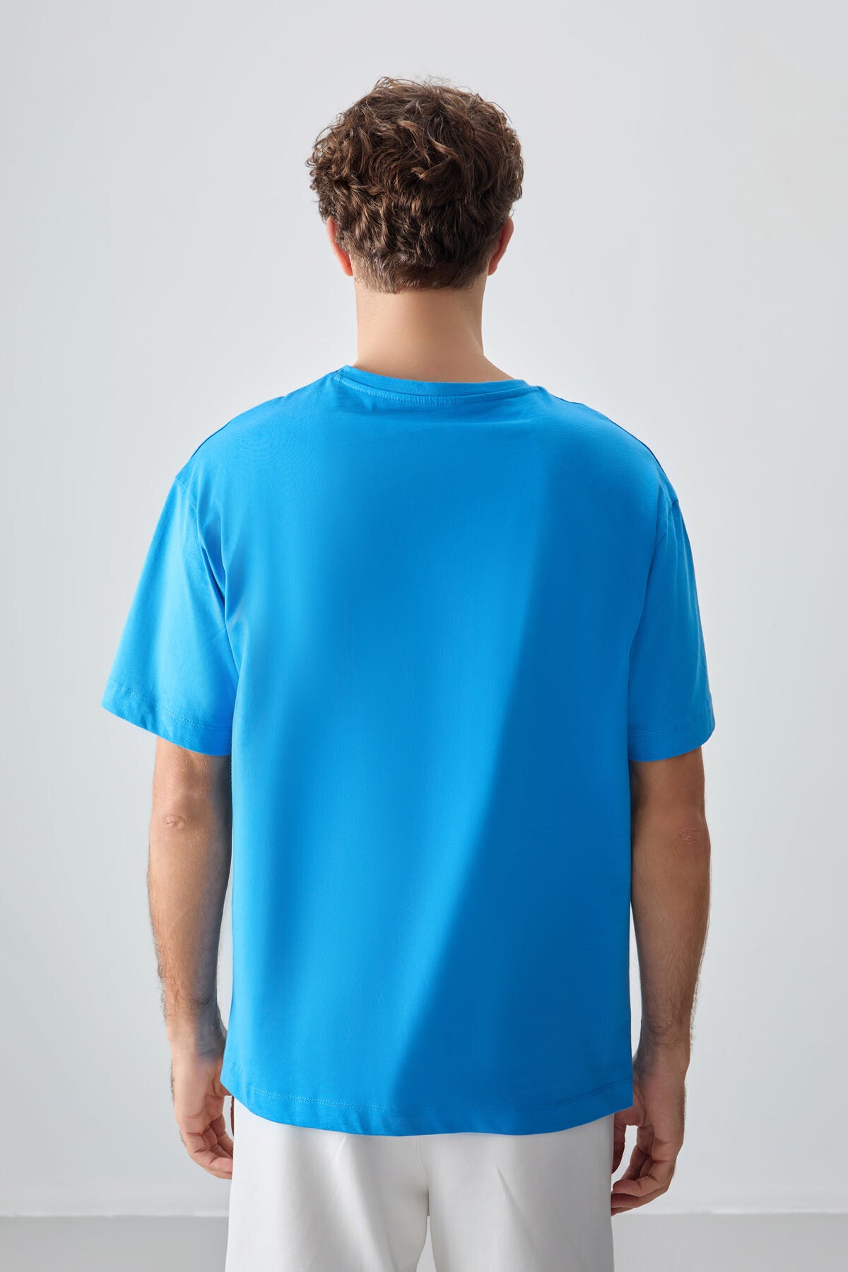 Petrol Blue 100% Cotton Thick Soft Textured Oversize Fit Printed Men's T-Shirt - 88357