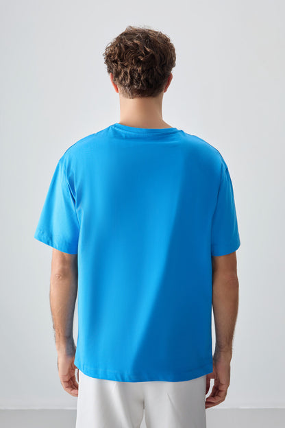 Petrol Blue 100% Cotton Thick Soft Textured Oversize Fit Printed Men's T-Shirt - 88357