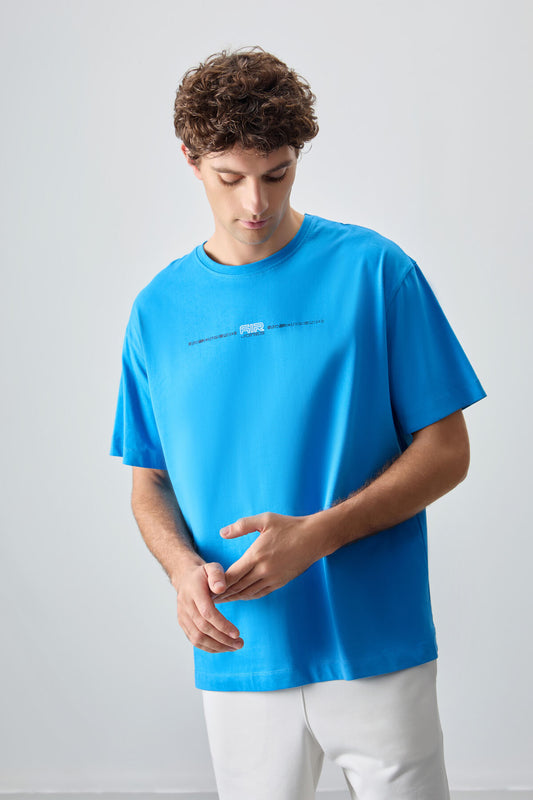Petrol Blue 100% Cotton Thick Soft Textured Oversize Fit Printed Men's T-Shirt - 88357