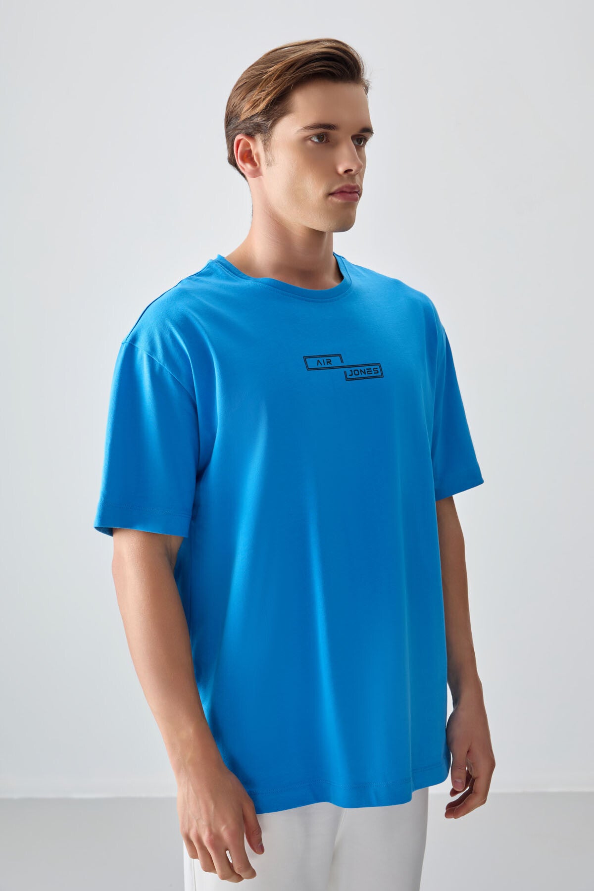 Petrol Blue 100% Cotton Thick Soft Textured Oversize Fit Printed Men's T-Shirt - 88361