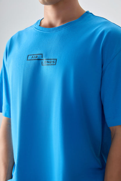 Petrol Blue 100% Cotton Thick Soft Textured Oversize Fit Printed Men's T-Shirt - 88361