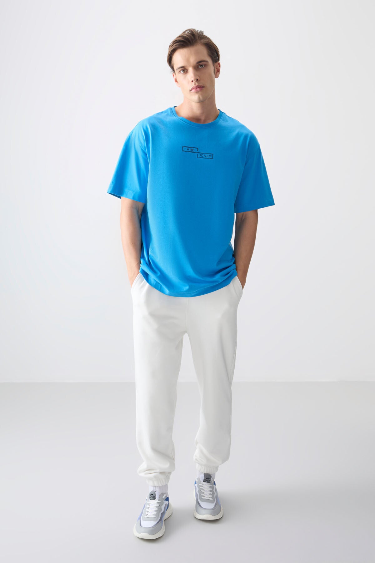 Petrol Blue 100% Cotton Thick Soft Textured Oversize Fit Printed Men's T-Shirt - 88361