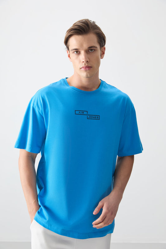 Petrol Blue 100% Cotton Thick Soft Textured Oversize Fit Printed Men's T-Shirt - 88361
