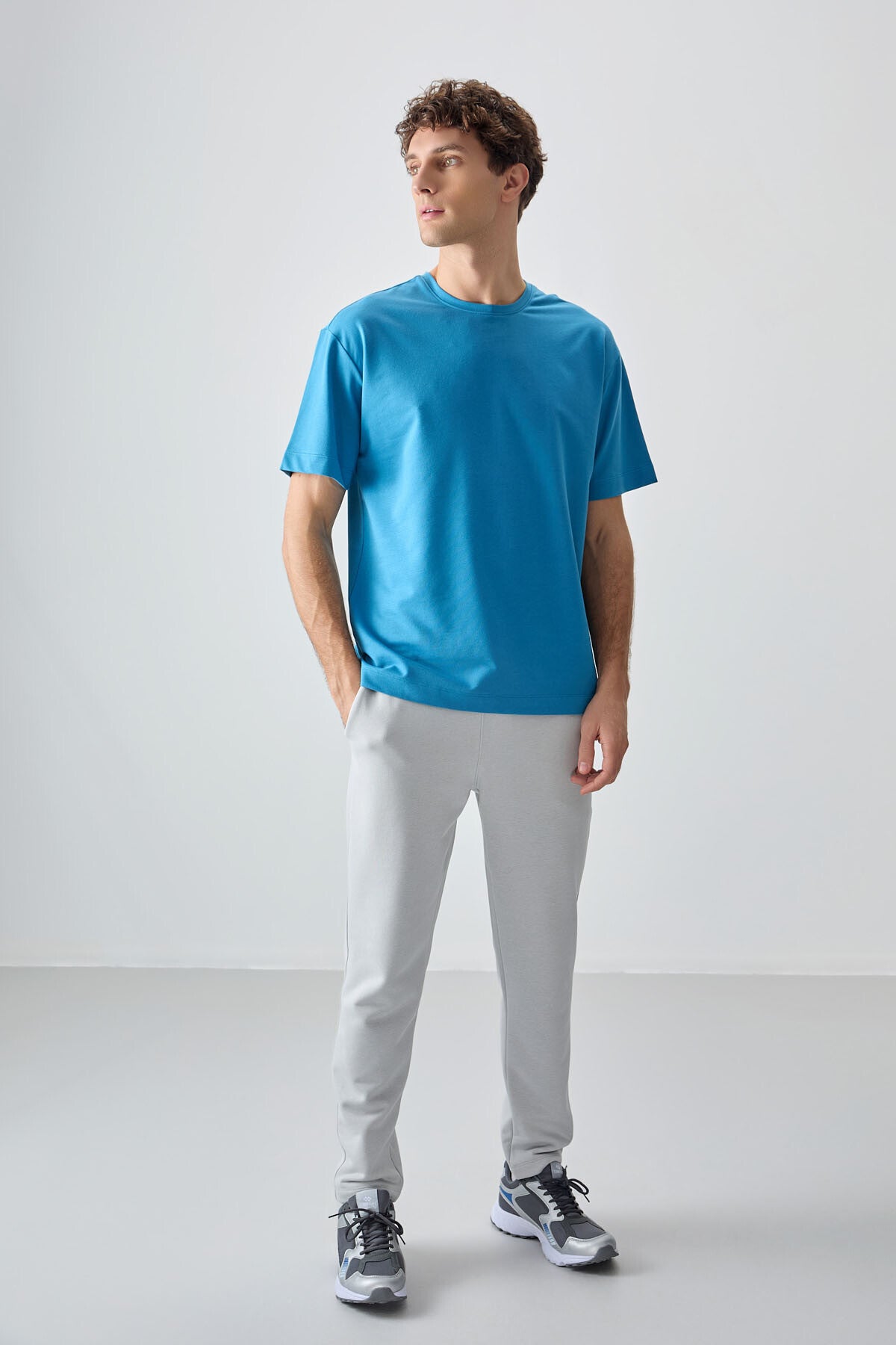 Petrol Blue Cotton Thick Soft Textured Oversize Fit Basic Men's T-Shirt - 88377