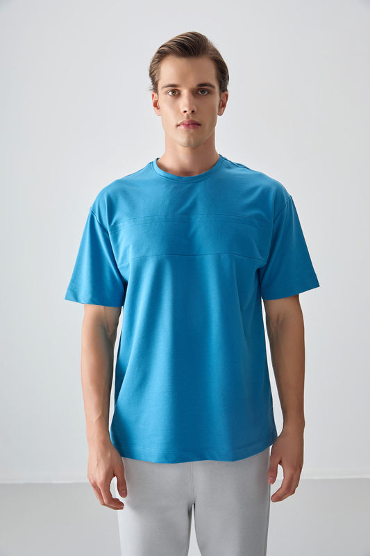 Petrol Blue Cotton Thick Soft Textured Oversize Fit Basic Men's T-Shirt - 88378