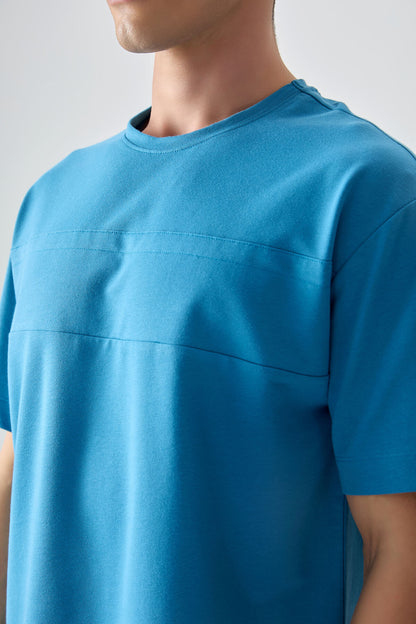 Petrol Blue Cotton Thick Soft Textured Oversize Fit Basic Men's T-Shirt - 88378