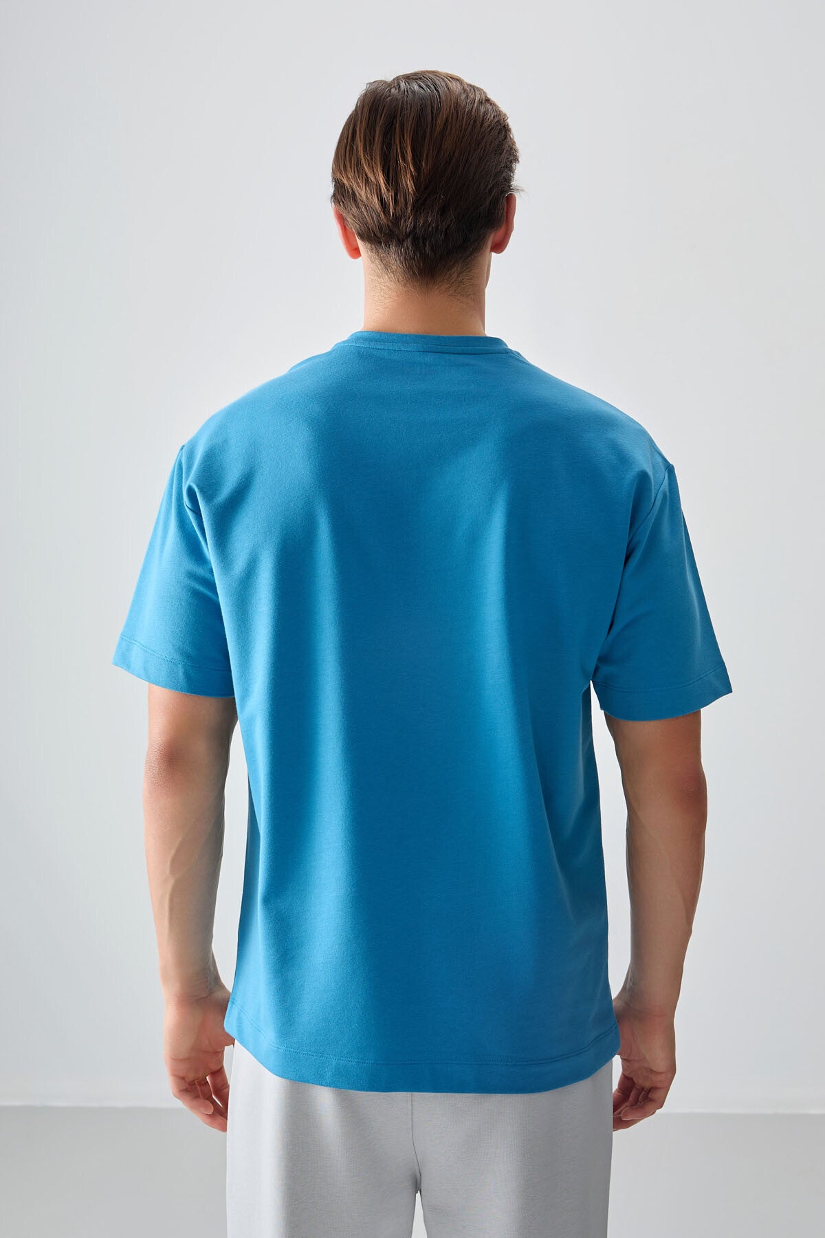 Petrol Blue Cotton Thick Soft Textured Oversize Fit Basic Men's T-Shirt - 88378