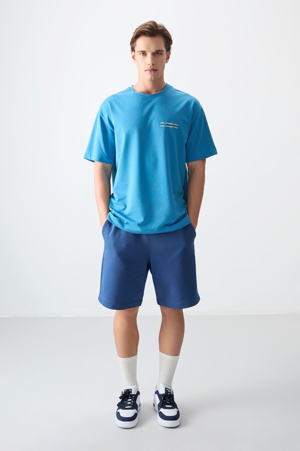 Petrol Blue Cotton Thick Soft Textured Oversize Fit Printed Men's T-Shirt - 88375
