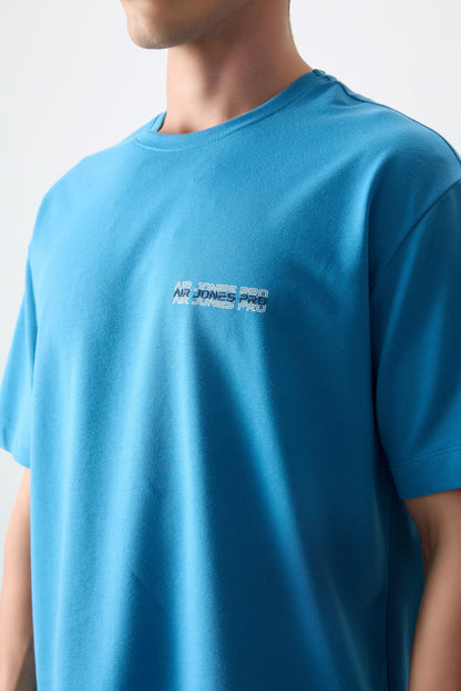 Petrol Blue Cotton Thick Soft Textured Oversize Fit Printed Men's T-Shirt - 88375