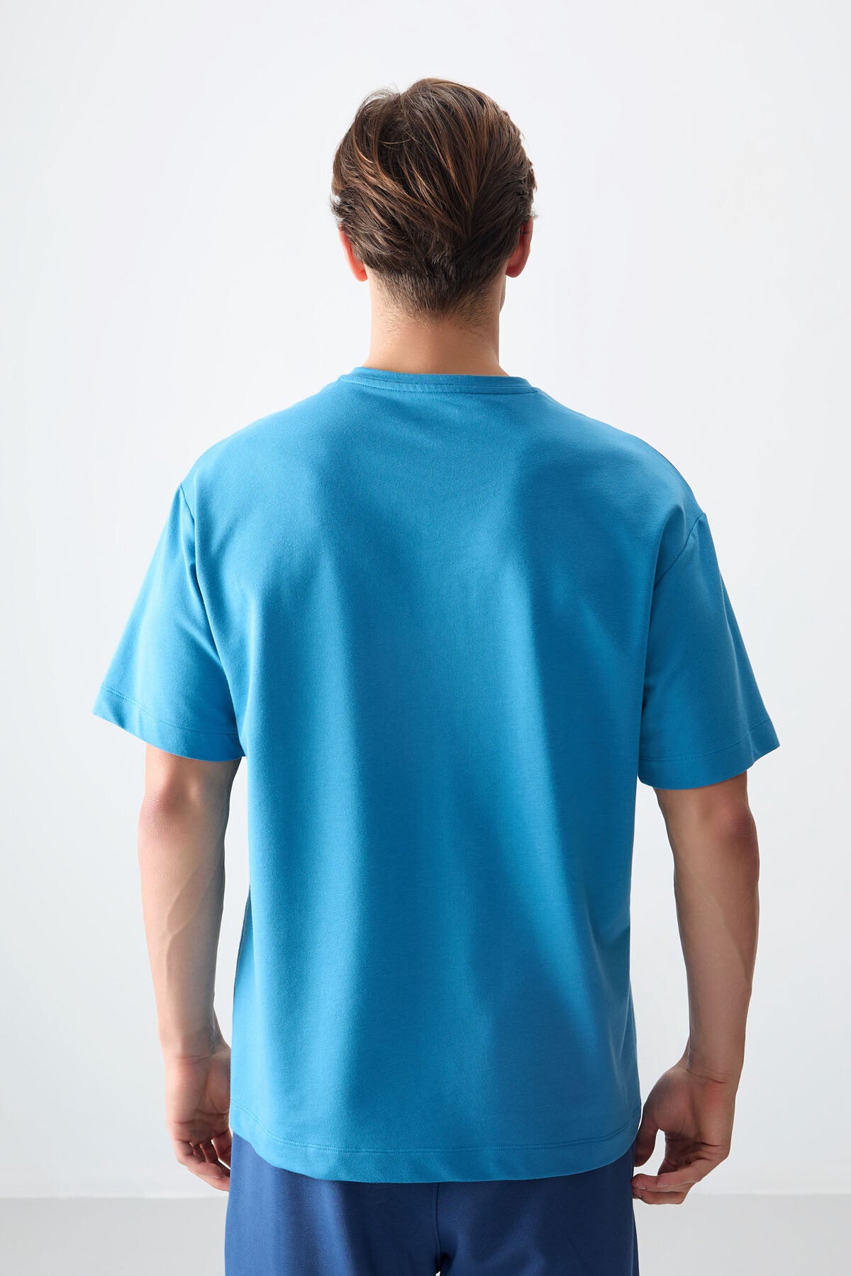 Petrol Blue Cotton Thick Soft Textured Oversize Fit Printed Men's T-Shirt - 88375