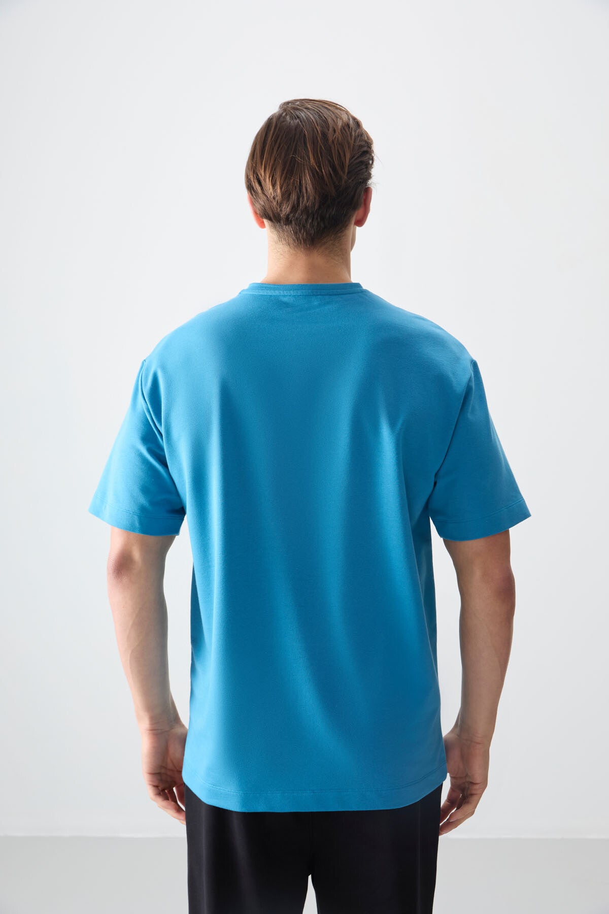 Petrol Blue Cotton Thick Soft Textured Oversize Fit Printed Men's T-Shirt - 88373