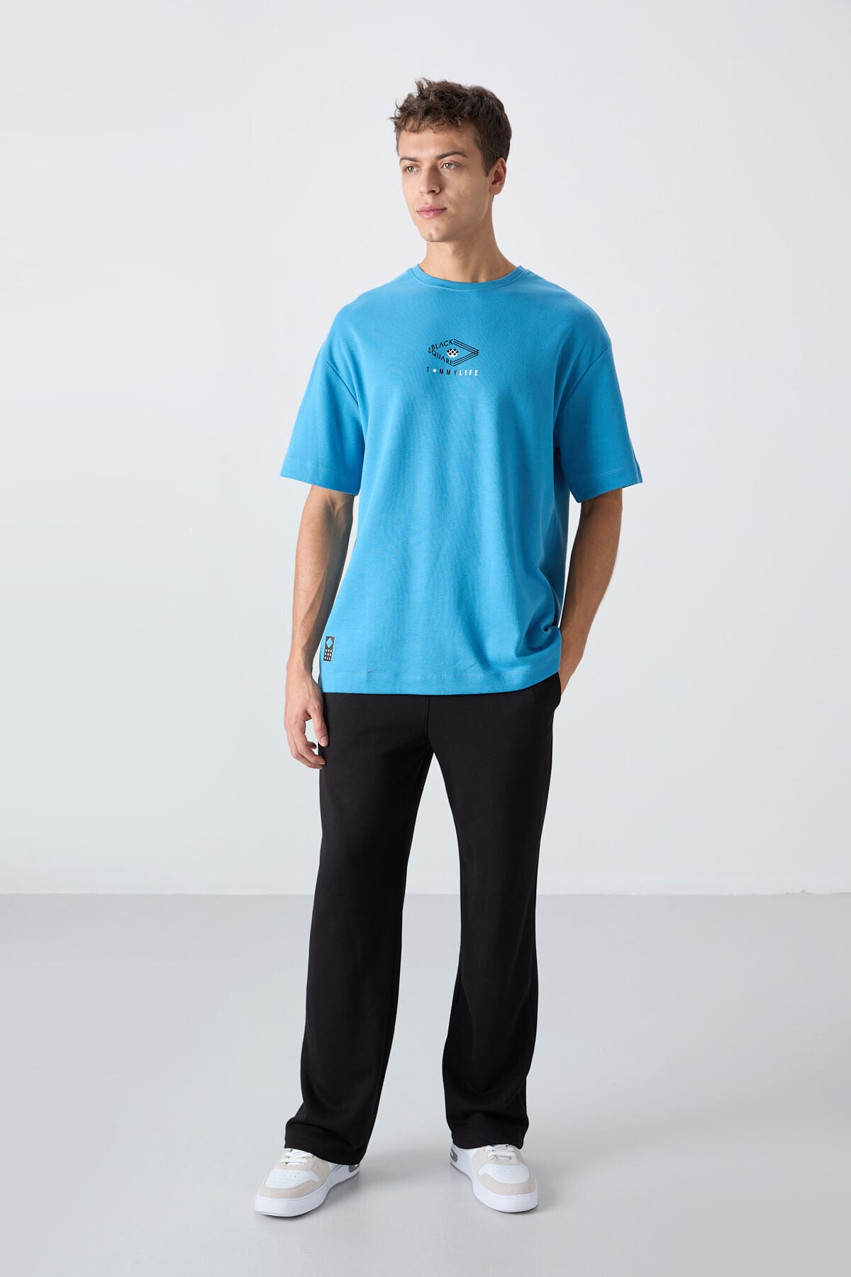 Petrol Blue Cotton Thick Soft Textured Oversize Fit Printed Men's T-Shirt - 88325