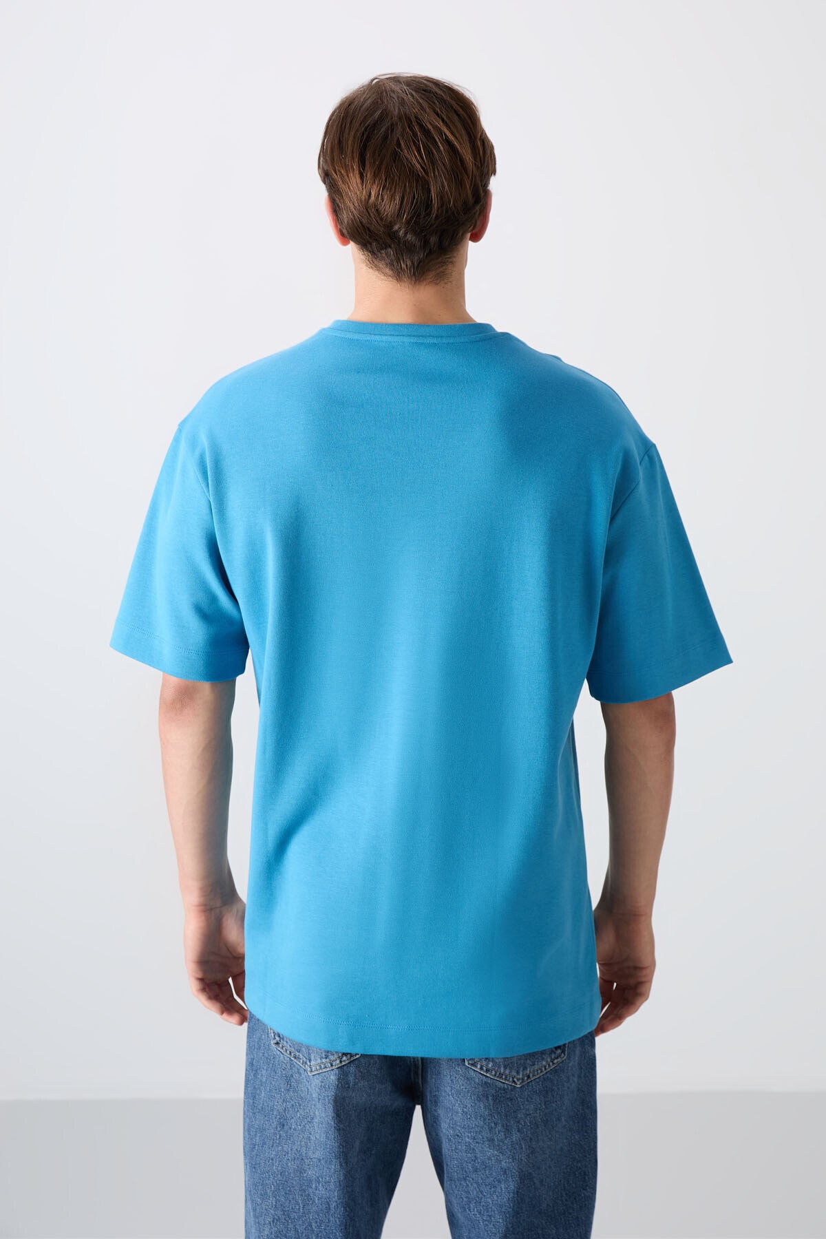 Petrol Blue Cotton Thick Soft Textured Oversize Fit Printed Men's T-Shirt - 88326