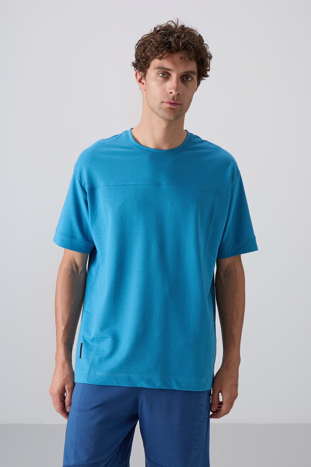 Petrol Blue Cotton Thick Soft Textured Oversize Fit Basic Men's T-Shirt - 88349