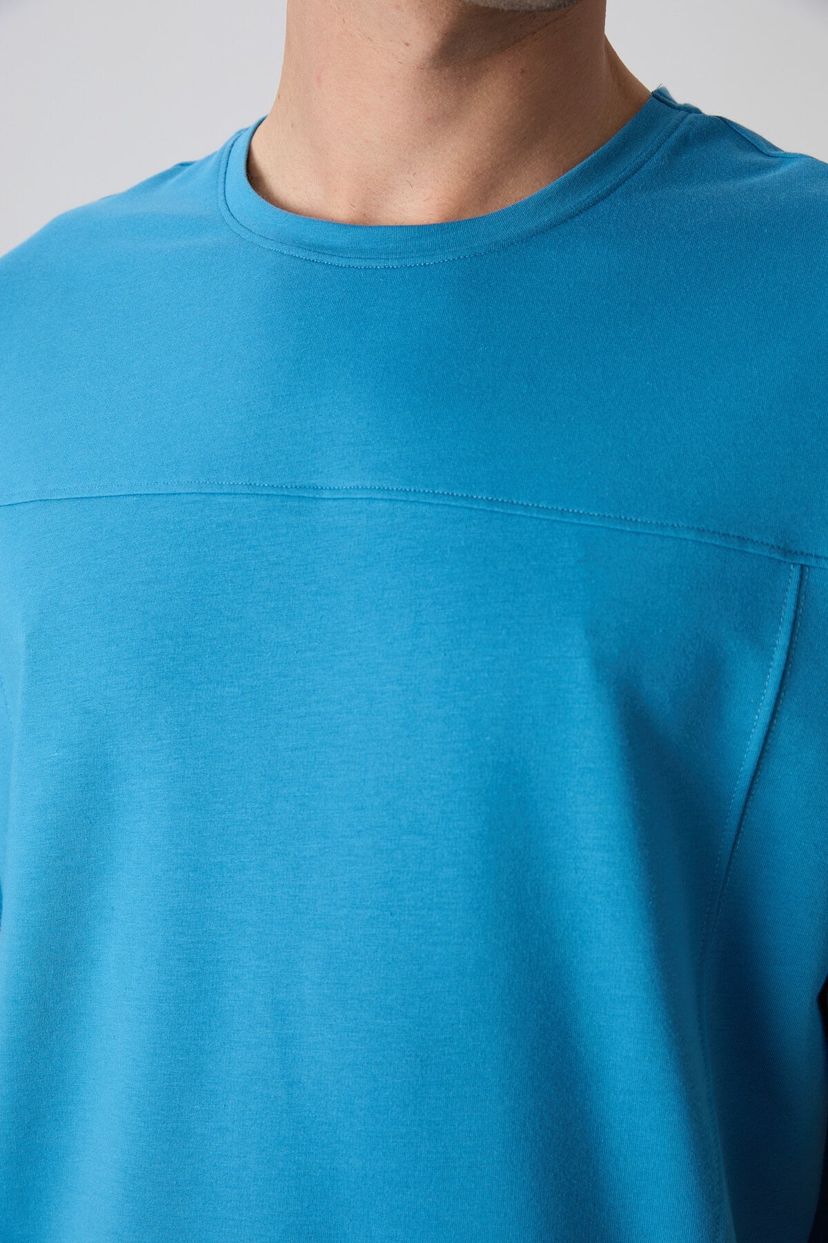 Petrol Blue Cotton Thick Soft Textured Oversize Fit Basic Men's T-Shirt - 88349