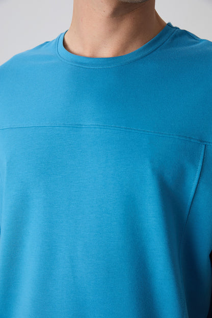 Petrol Blue Cotton Thick Soft Textured Oversize Fit Basic Men's T-Shirt - 88349